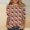 Women's fashionable casual three quarter sleeve Christmas printed round neck top