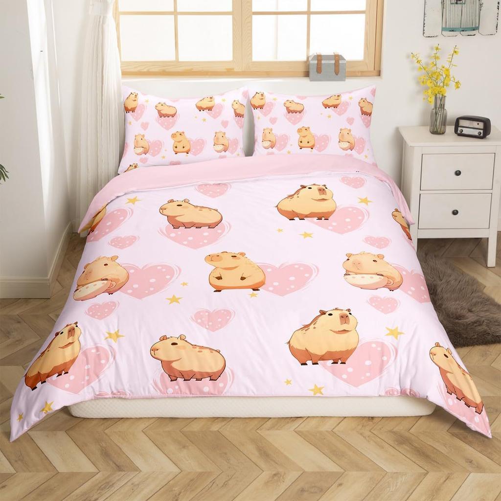 Capybara Kids Bedding Set For Girls Boys Children Cute Cartoon Print Comforter Cover Lovely Capybara Duvet Cover Room Decor