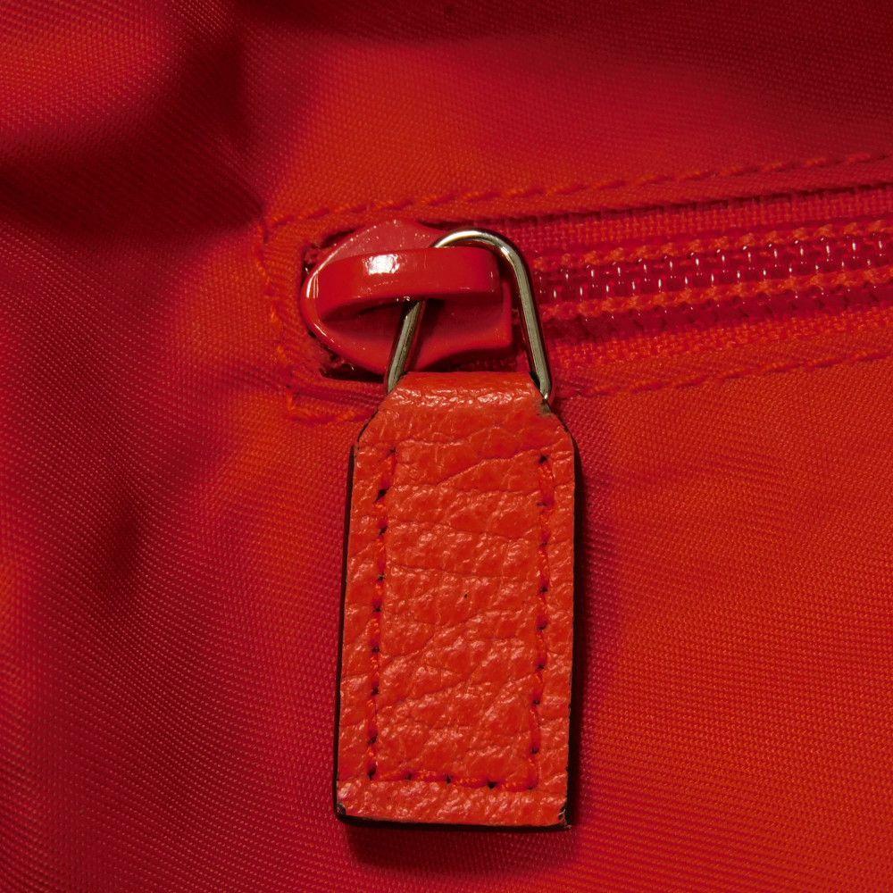 Used 9539 GG Nylon Daypack 387071 7927 Double G Calfskin Drawstring Logo Embossed Orange Red Men's from Japan AUTHENTIC