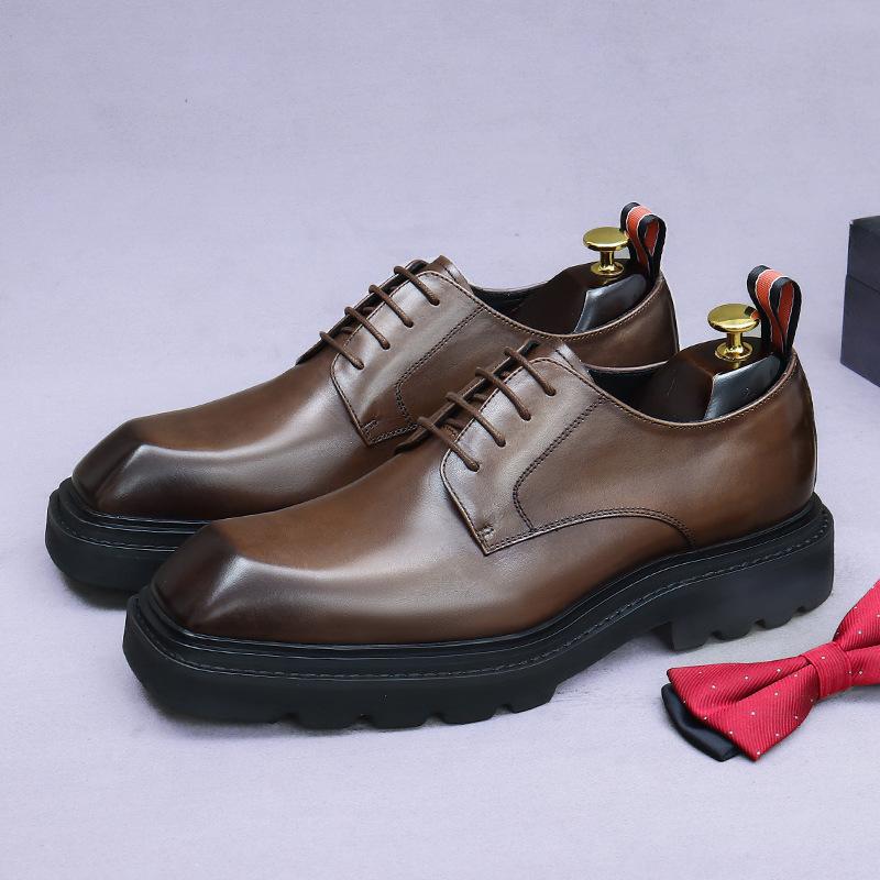 New thick-soled formal leather shoes men's height-increasing men's shoes cowhide leather square head