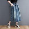 Frühling Sommer Kunst Retro Stickerei Elastische Taille Denim Rock frauen Große