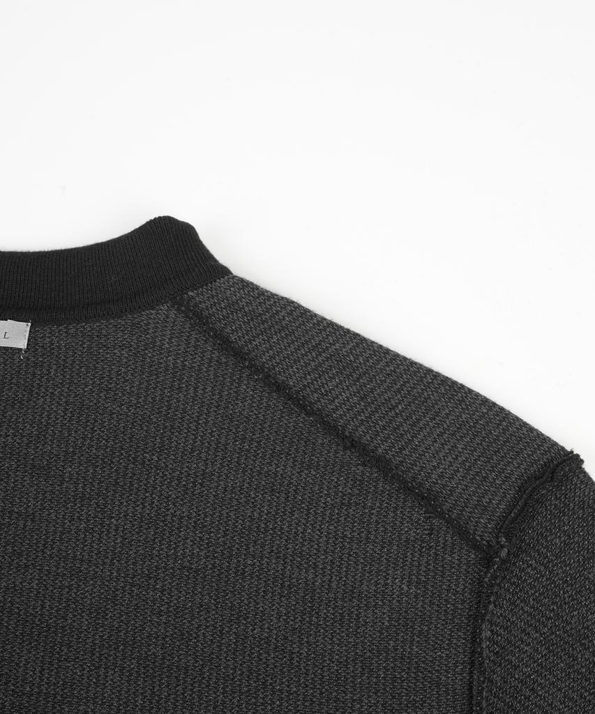 BIRBANTE Soft Washable Two-Tone Collared Knit - Black