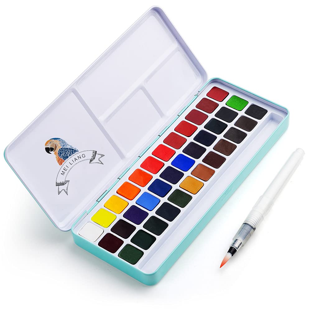 MeiLiang Solid Watercolor Paint Set with Brushes (36 Colors) and Palette In Gum Arabic