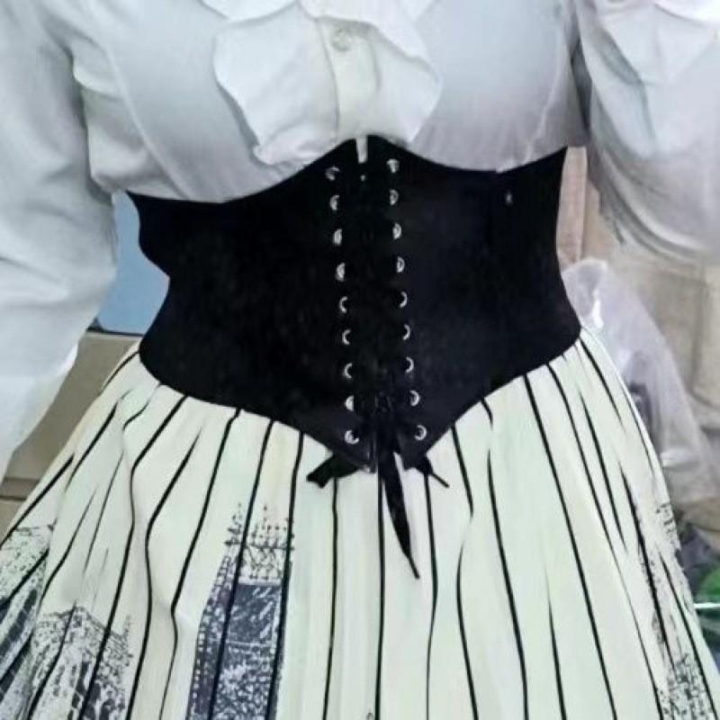 Elegant Vintage Black Lace Waist Belt Wide Fashion Accessory For Women Dresses