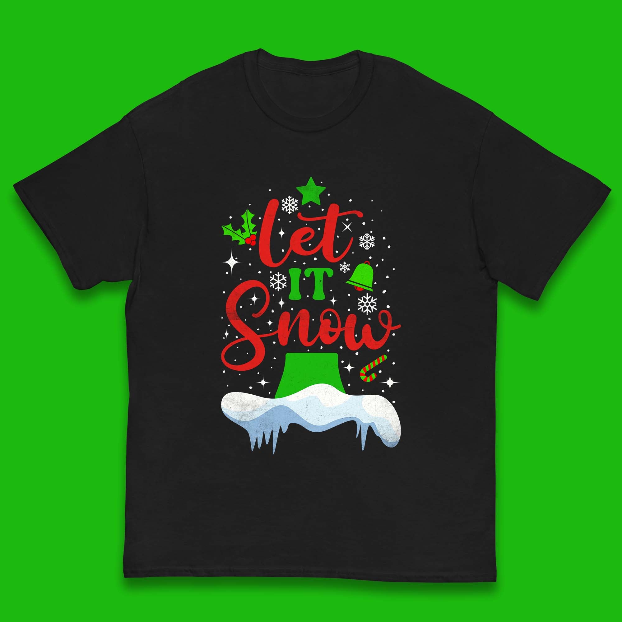 Merry Christmas Kids T Shirt Let It Snow Snowflake Christmas Top 150