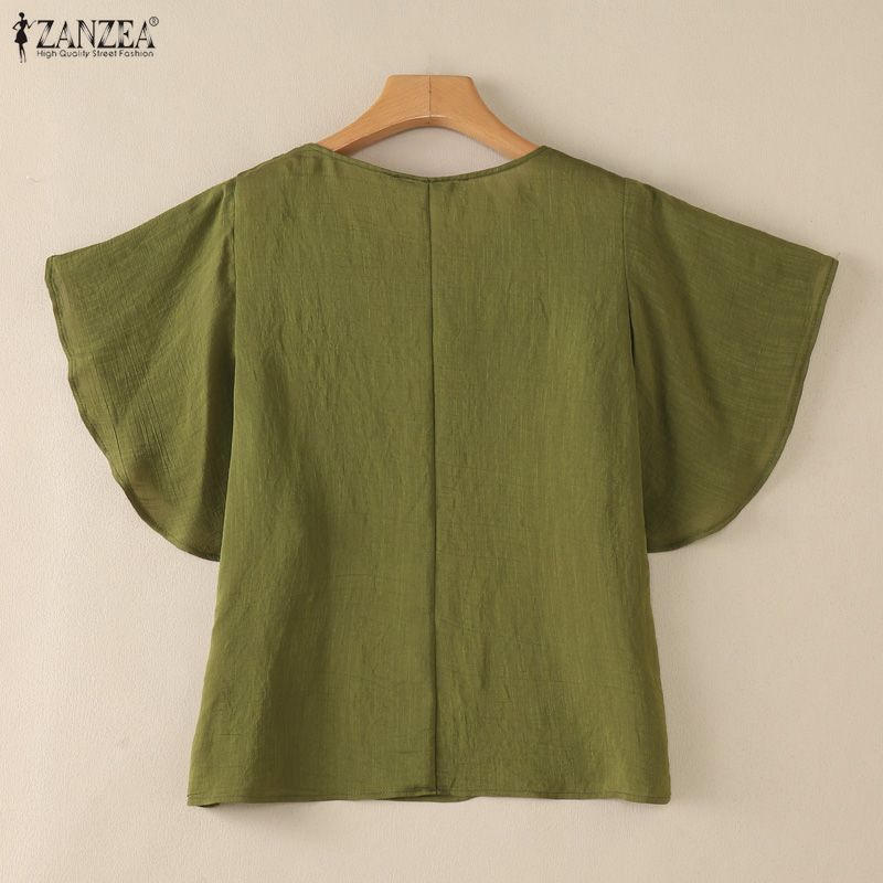 ZANZEA Blusa casual larga da donna con scollo quadrato, maniche corte e balze