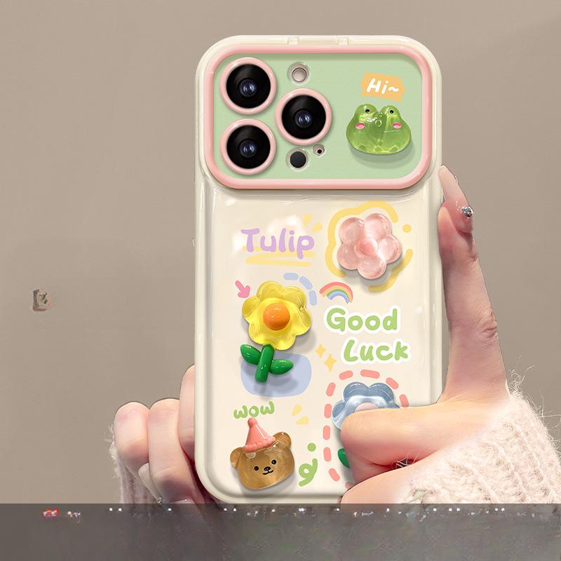 Applicable To Apple 15 Mobile Phone Case IPhone 14 Frog Flower Doll Bracelet 13 Window Flip 12 Cute Silicone 7P