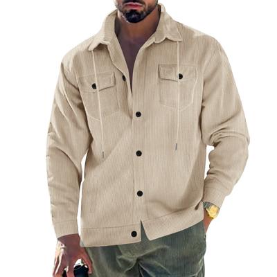 Heren Corduroy Knoopjas Lange Mouw Gestreept Casual Vintage Dubbele Zak Gereedschap Top Shirt