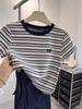 Women's European Striped Heart Print Short-Sleeve T-Shirt - Summer 2026 Fashion