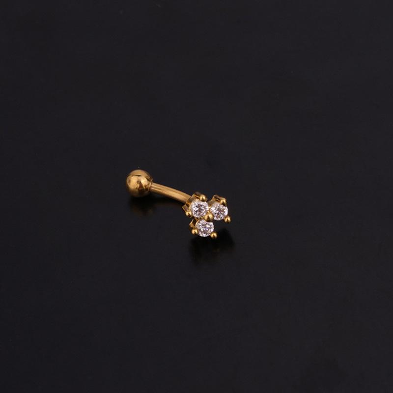 Stainless Steel Zircon Eyebrow Studs: 1.2x6/8mm Curved Rod Cochlear Design