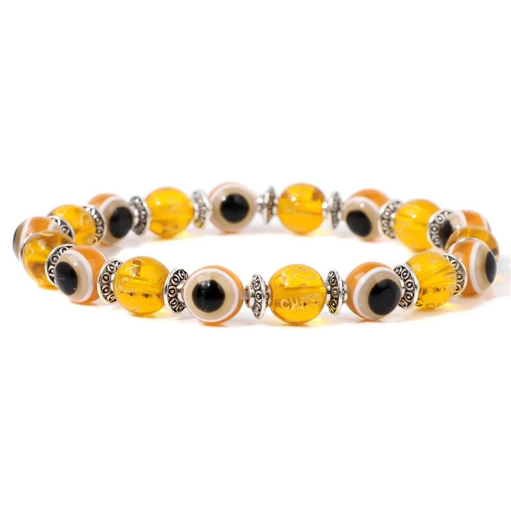 Armband med turkiska ögat-pärlor, natursten, lava, hematit, set med flera lager, handgjorda elastiska smycken för kvinnor och män