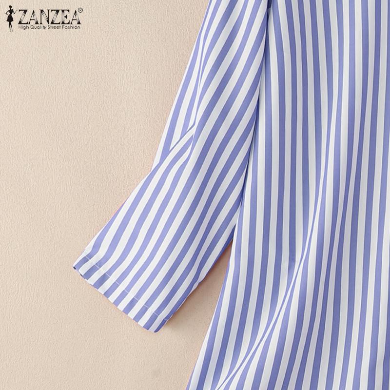 ZANZEA Women Turn Down Collar Long Sleeve Stripe Blouse