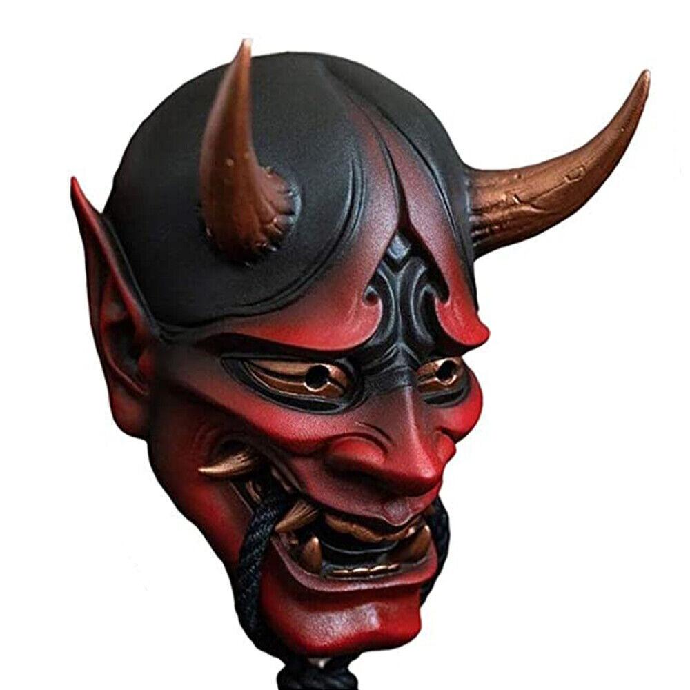 New Halloween Product: Japanese-style Red Hannya Mask with Bite Rope, Tengu Mask, Cosplay Festival Party Face Mask Biting the Rope of Wisdom