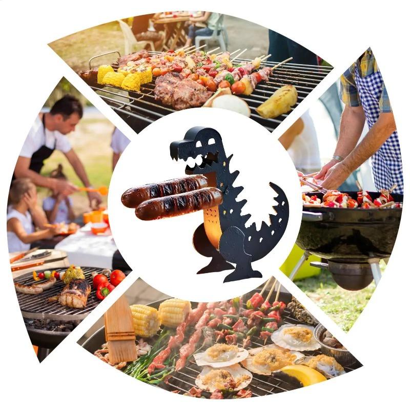 2in1 Dinosaur Hot Dog Roller & BBQ Forks Funny Monster Grill Compact Home Kitchen Outdoor Cooking Tool Picnic Party Accessory