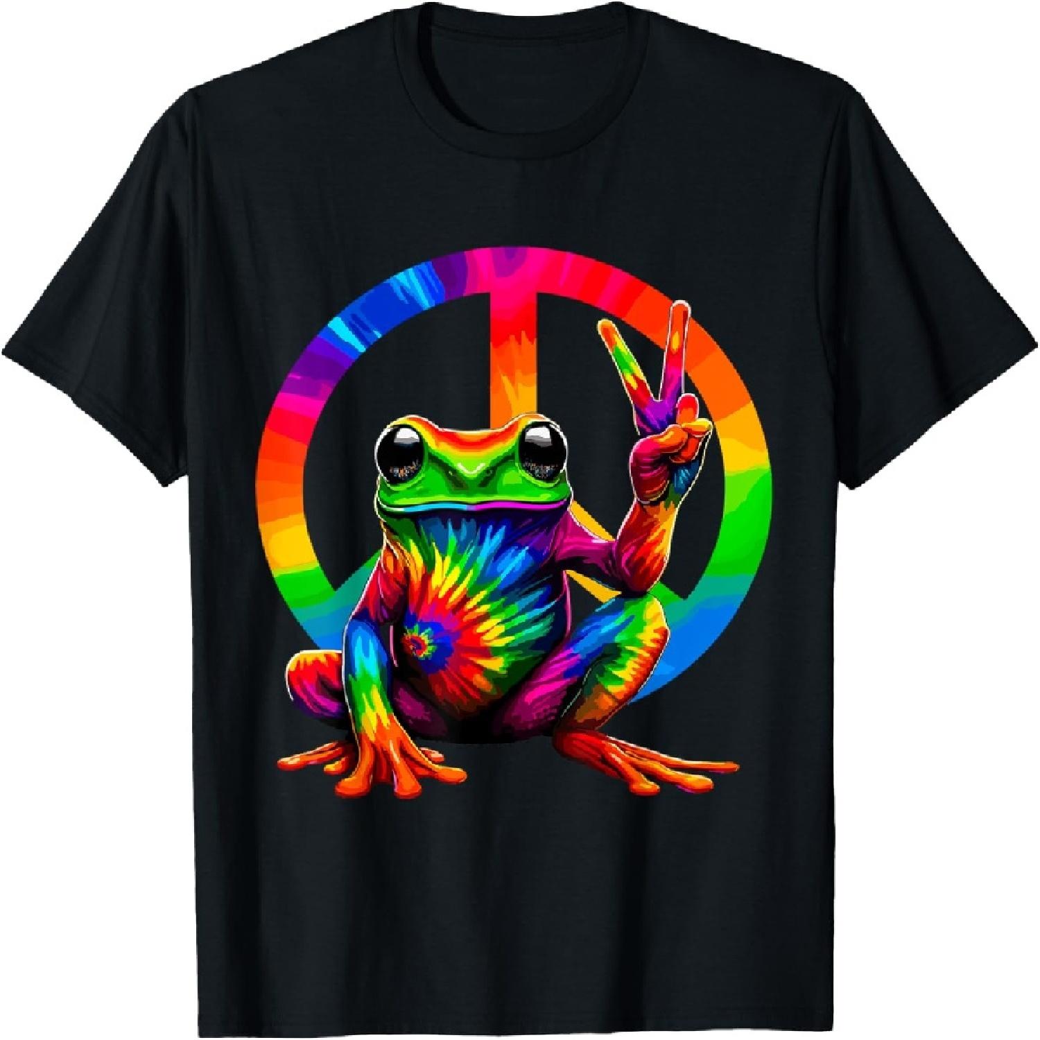Лягушка Знак Мира Тай-дай Лягушка Хиппи Футболка S