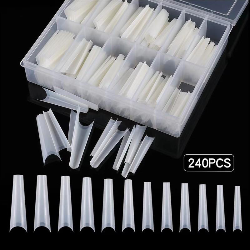 Nail Art Tips - 240-Piece Box, Long Denim, Ballet, Trapezoidal & Oval False Nails