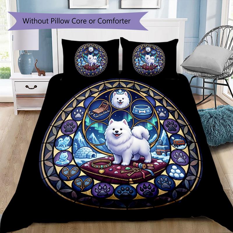 Winter Dog Fantasy Pattern Bedding,Quilt Set Quilt Cover Pillowcase Home Birthday Gift (1*duvet cover+2*pillowcase,without core)