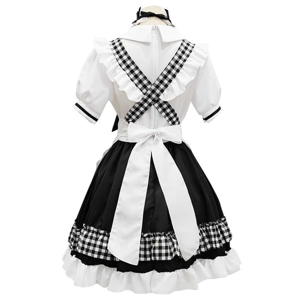 Plaid Maid Red and with Sexy and Cute Adult Dress with Socks [RPFLQ] Outfit, Black, Bow, Christmas, Cosplay, Halloween, Women's, Apron, Headband,