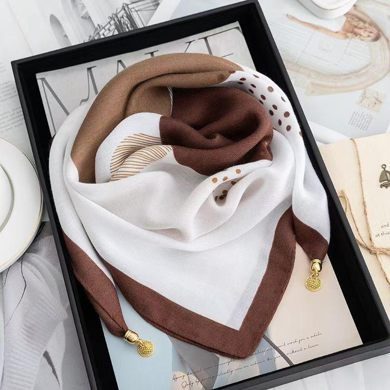 Womens Cotton Square Scarf With Magnetic Clasp Lightweight Winter Wrap Accessory Floral Print