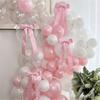 Pink Bowknot Wall Hangings Decoration with 5Meter Artificial Pearls Strand for Wedding Birthday Christmas Celebration