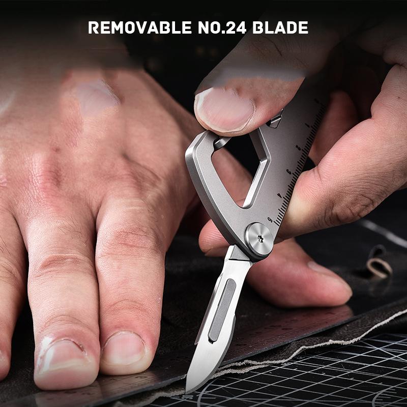 Detachable NO.24 Blade Titanium Alloy Keychain Knife Ruler Bottle Opener Etc Multifunctional Men's Car Key Latch Utility Knife