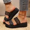 2025 summer new large size hollow thick-soled slippers women wear imitation hemp rope hand-woven casual slippers