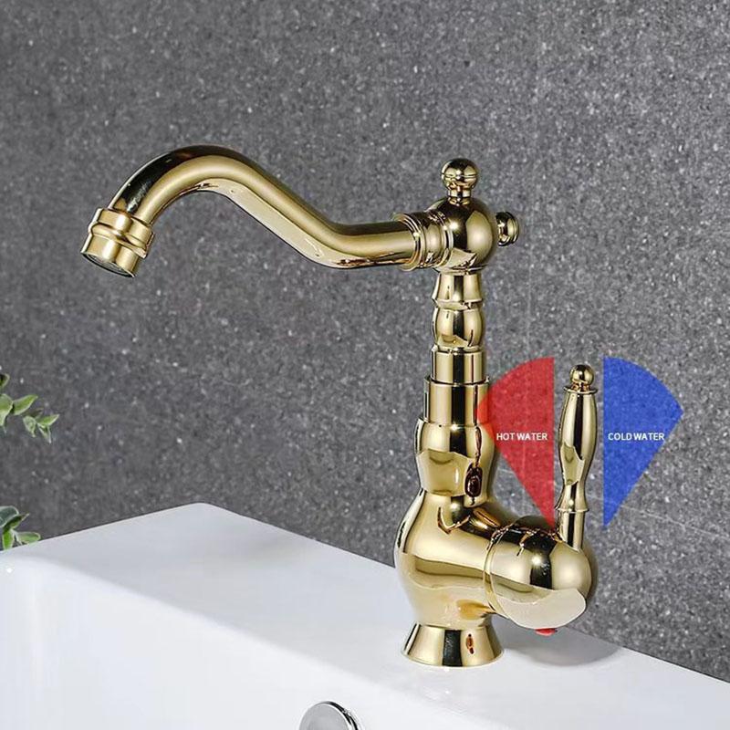 Gold/Chrome Brass Bathroom Faucet Deck Mounted Single Handle Hot Cold Mixer Sink Tap Crane for Bathroom