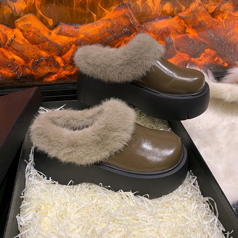 

Черные взрывной темперамент ретро платформа маленькие кожаные туфли женские 2025 новый осень и зима бархатные увеличивающие рост Мэри Джейн хлопковые туфли 40 коричневый