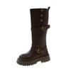 New Fashion Thick Soled Knee High Boots For Women, Retro British Style Belt Buckle Knight Boots, Versatile Long Boots
