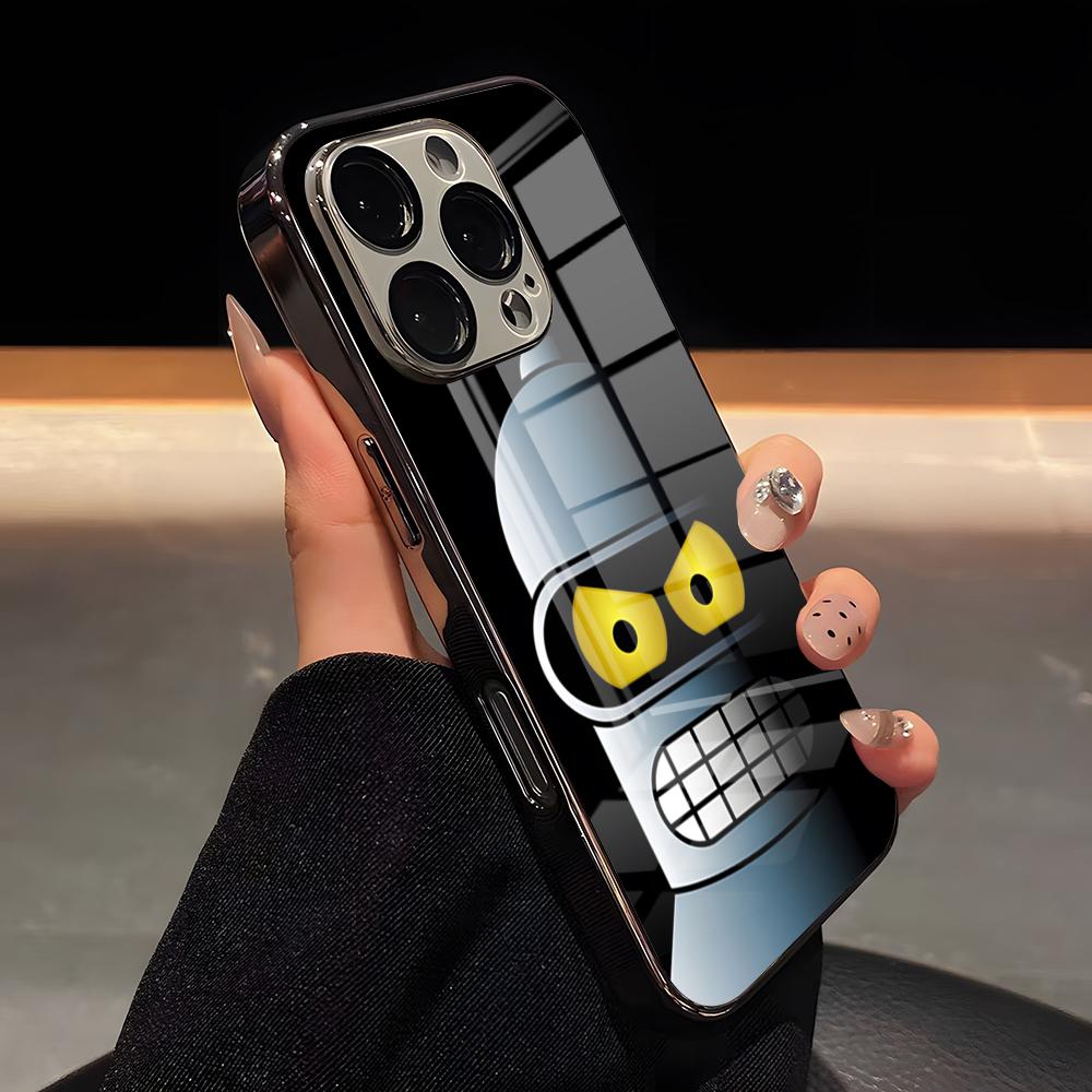 

Funny Cute Futuramas Phone Case Luxury Glass Phone Case For IPhone 17 16 15 14 13 12 11 Pro Max Plating Frame Cover iPhone17