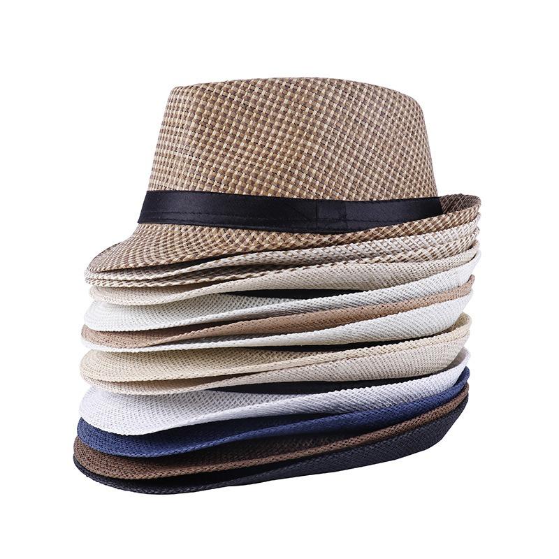 Men's Summer Visor Hat, Old Man's Hat, Plaid and Tricolor Grass Top Hat