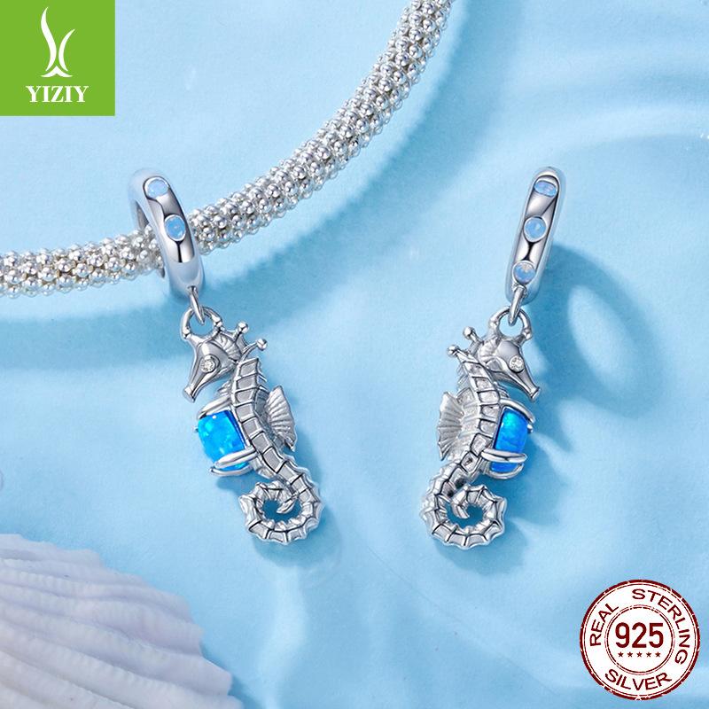 S925 Silver Seahorse Pendant Diy Bracelet Beaded Charm 925 Silver Bead Jewelry Accessories