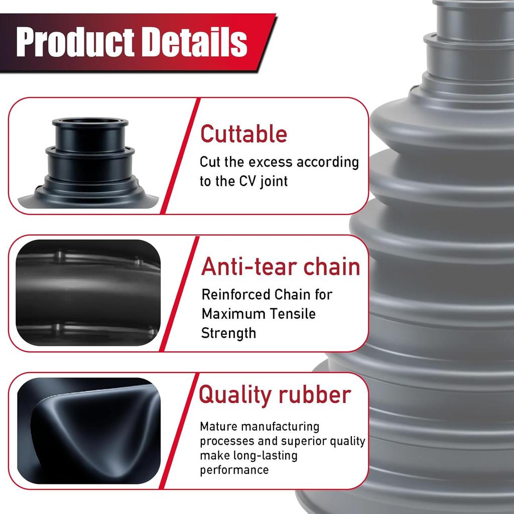 Upgrade 2PCS CV Boot CV Axle Boot Thickened Neoprene Rubber Material With 4 Stainless Steel Clamps & 6 Cable Ties Universal CV Joint Boot Fits Shaft
