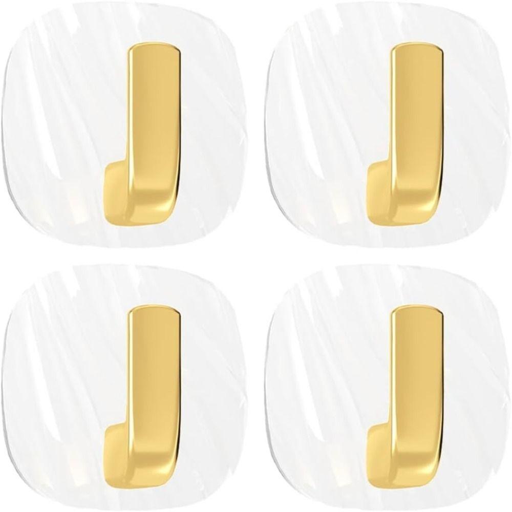 4Pcs Block, Round Clear Acrylic Adhesive Hooks Golden + Transparent Acrylic Waterproof Bathroom Sticky Hooks