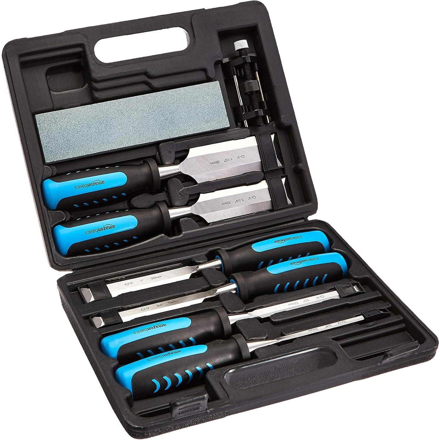 Amazon Basics 8-Piece Wood Chisel Set for Woodworking, with Honing Guide, Sharpening Stone and Storage Case, 1/4 - 1-1/2 8-Pack