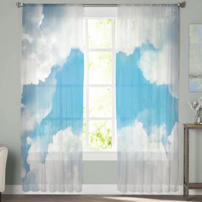 Bílé mraky na modré obloze Průsvitné závěsy Ložnicový voálový závěs Okenní průsvitné závěsy do obývacího pokoje Kuchyňské tylové závěsy