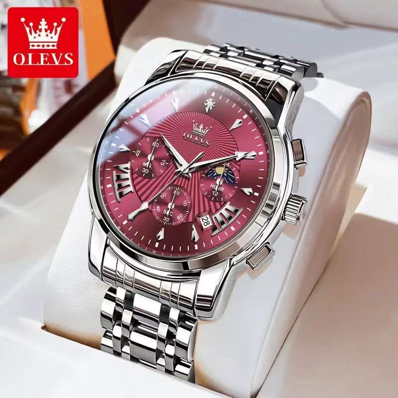 OLEVS Marken-Herrenuhr, multifunktionale, modische Quarzuhr, neue wasserdichte Quarzuhr mit Stahlgürtel