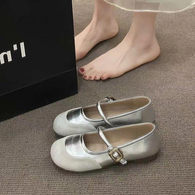 French gentle Mary Jane shallow mouth single shoes spring new high-end temperament flat bottom with skirt