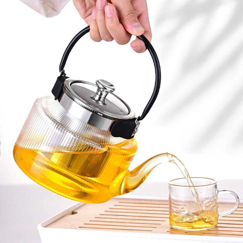 Heat Resistant Glass Teapot Large Capacity Clear Kettle Green Flower Tea Pot Portable Puer Teapots Home Kitchen Jug