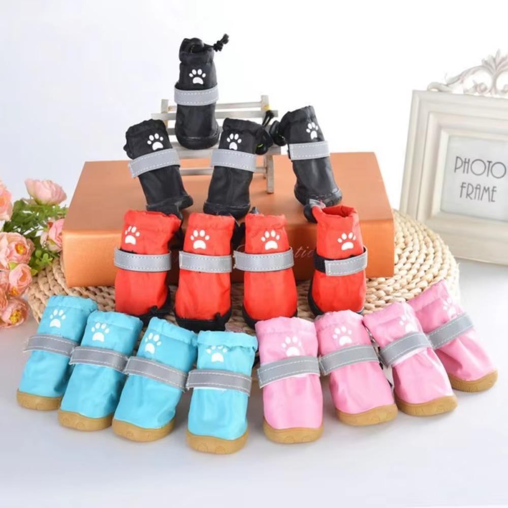 4pcs/set Reflective Puppy Booties Waterproof Pet Rain Shoes Pet Dog Shoes  Small Medium Dog