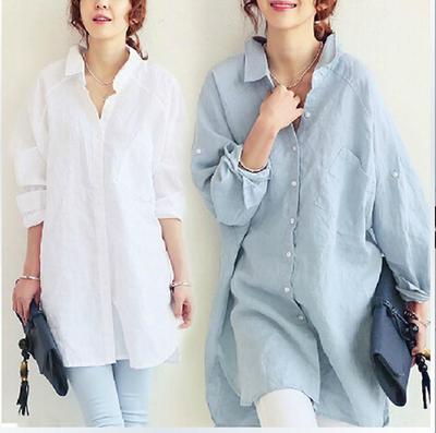 Spring/Summer 2023 Korean Loose Fit Cotton Linen Dress Shirt (Plus Size Available)