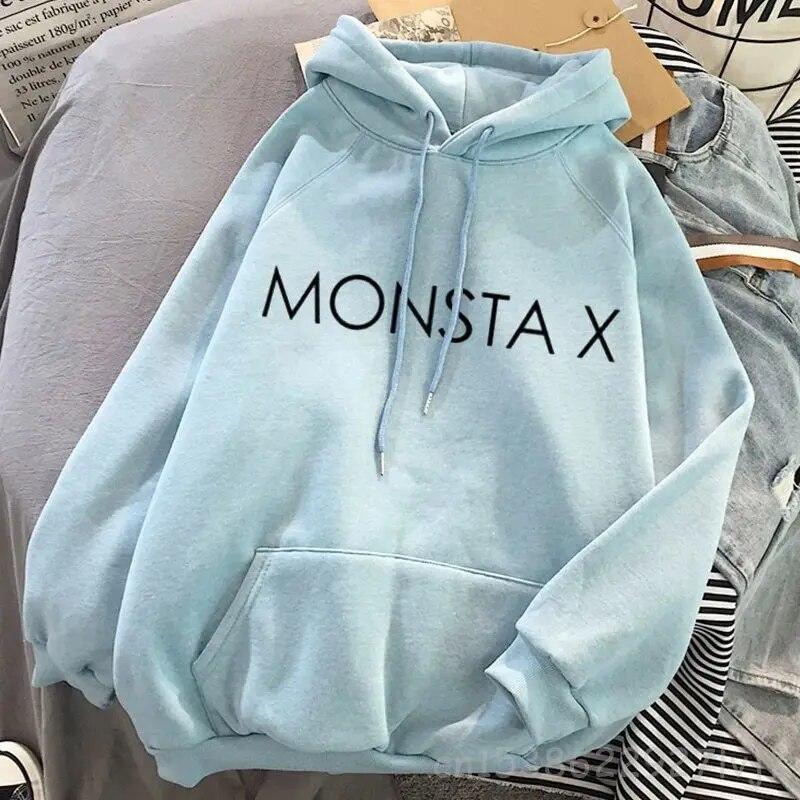 Hipster svetr Monsta X oversized módní mikina s kapucí Harajuku mikina podzimní oblečení ženy mikiny s dlouhým rukávem streetwear unisex mikina