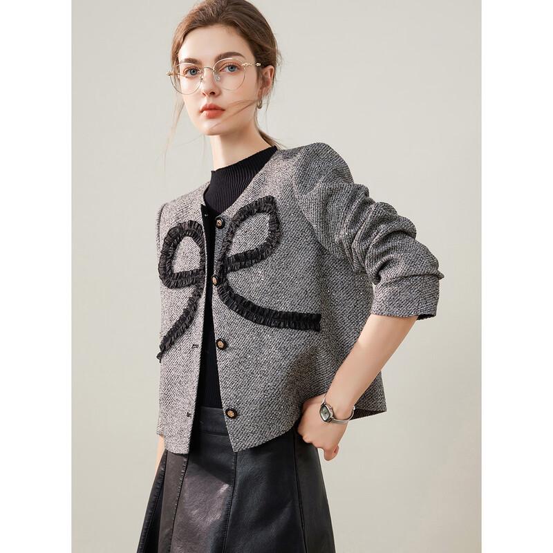 Bailuyu Contrast Stitch Bowknot Long Sleeve Jacket M