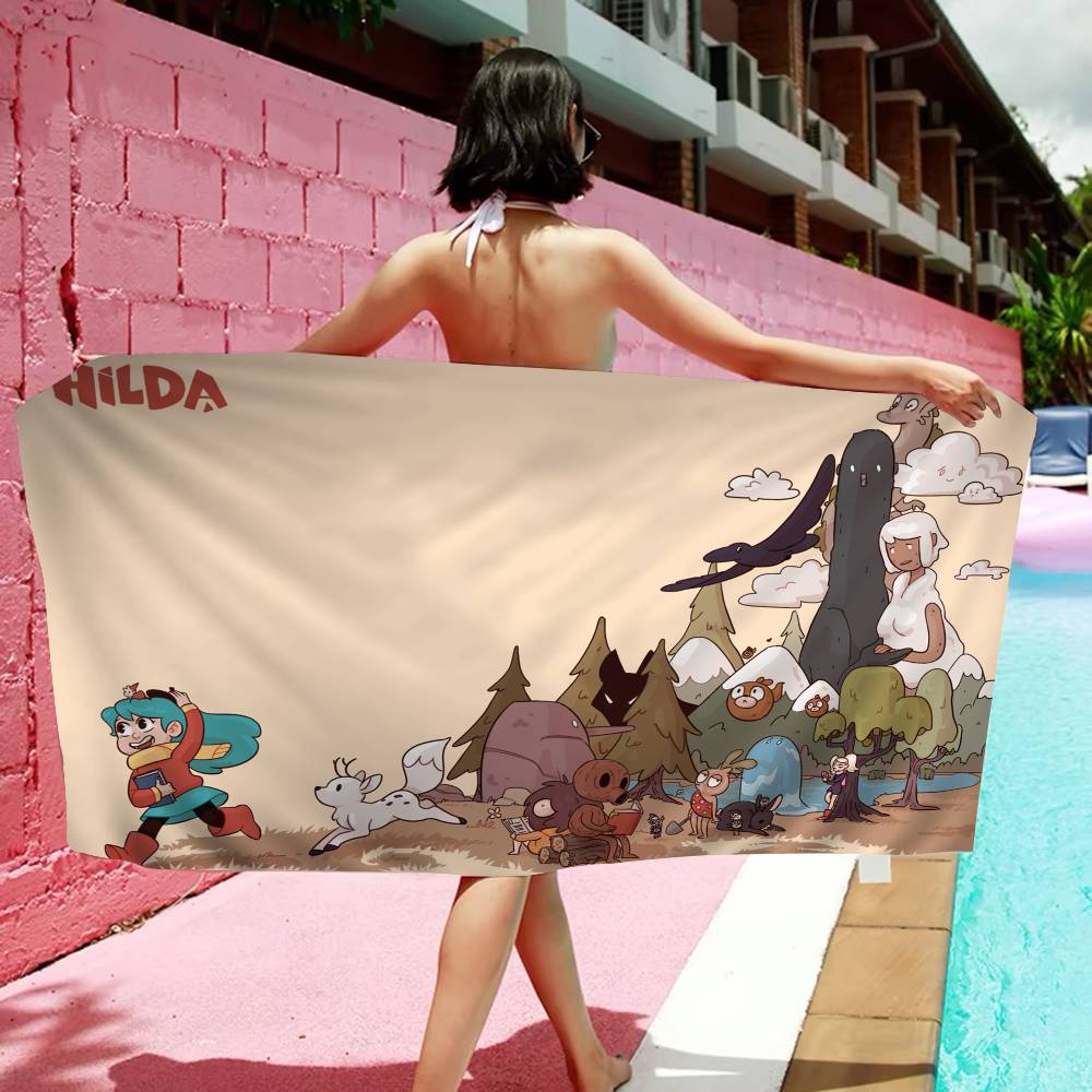 H-Hilda Cartoon Girl Big Microfiber Beach Towels Quick Dry Towel Sand Beach Towels Pool Towel for Travel Swim Pool Yoga