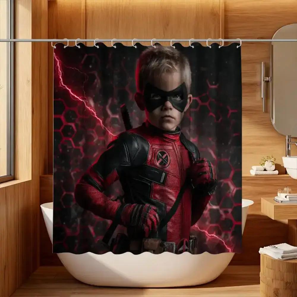

A Bathroom Shower Curtain with a Superhero Theme for Movie Story Day, Includes 12 Hooks, Measuring 180*180Cm, Perfect for Home 90x180cm