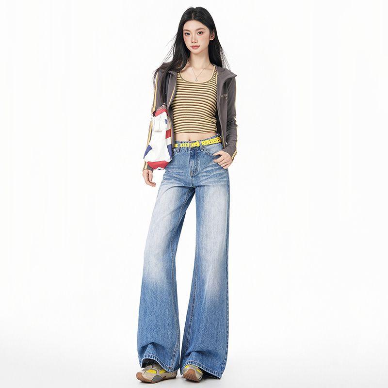 Early Spring Vintage High Waist Y2K Relaxed Drape Floor Flare Denim Pants For Women Casual Pants Oversize Denim Trousers