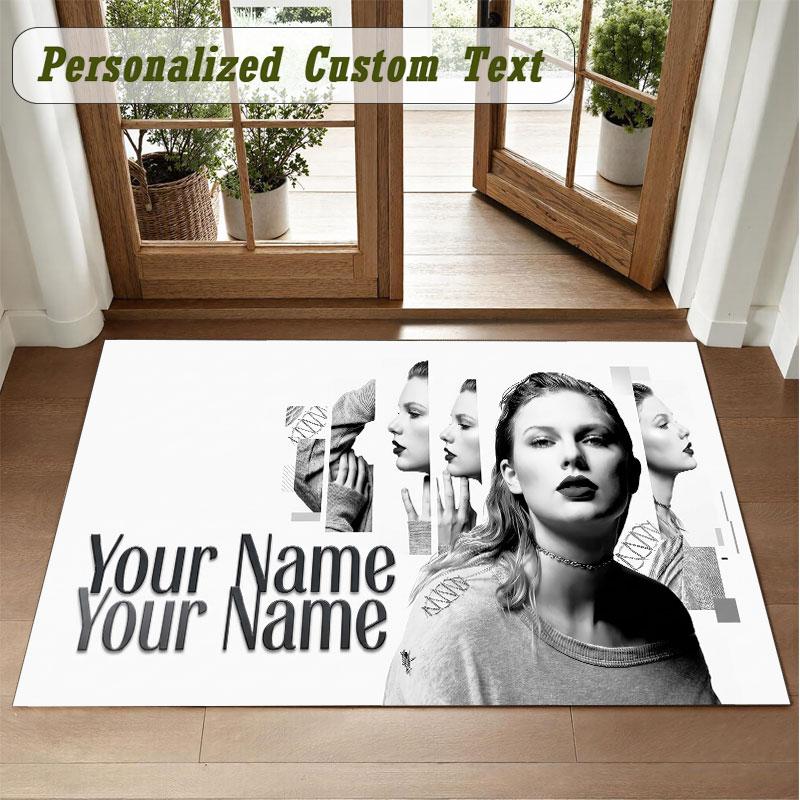 Crystal Velvet Square Rug Custom NameTaylor Swift Pattern Non Slip Home Floor Decor Rug