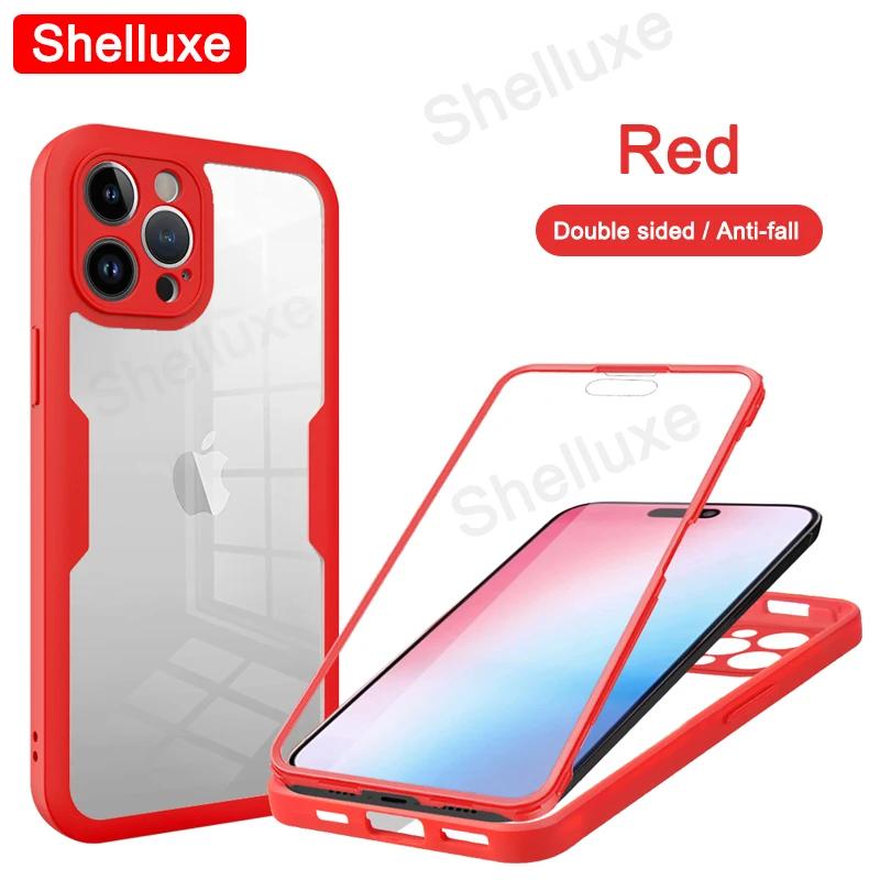 360 Full Body Front+Back Clear Case Shelluxe For iPhone 16 15 14 Plus 13 12 11 Pro Max Silicone Shockproof Double Sided Cover