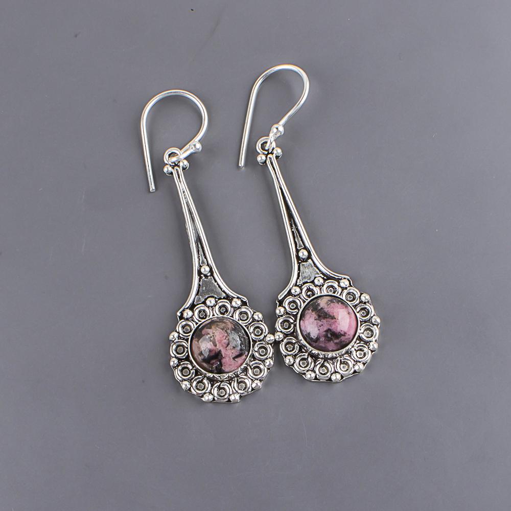 Lovely Black Rhodonite Gemstone Jewelry, 925 Sterling Silver Earrings, Handmade Rhodonite Silver Earrings Gift For Women