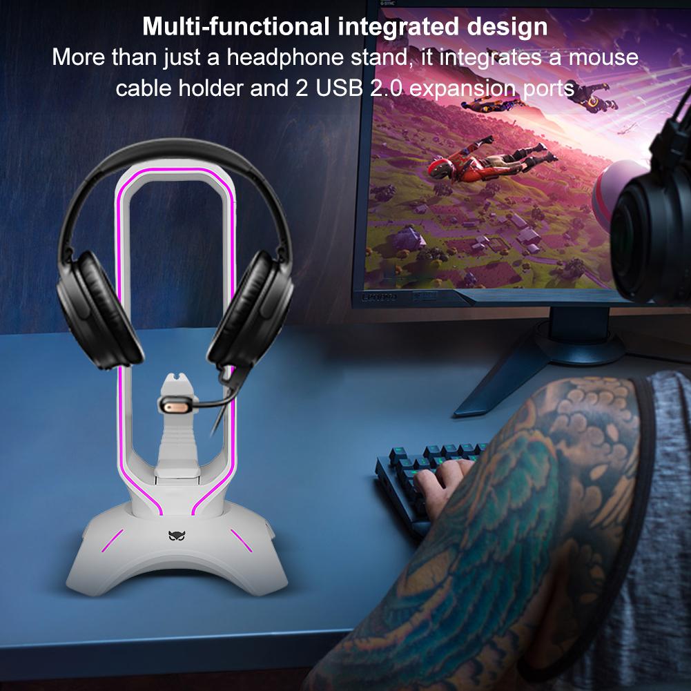 Suport Căști Gaming RGB cu Hub USB 2.0 Suport Căști Over-Ear cu 2 Porturi USB Raft Căști Accesorii Gaming